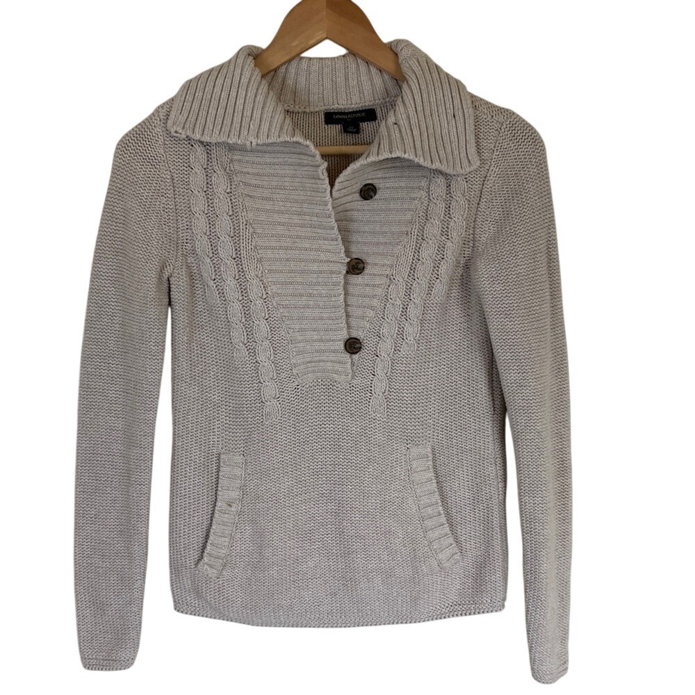 Banana Republic Factory Womens Cream Wide Collar Pullover Sweater Size XS
